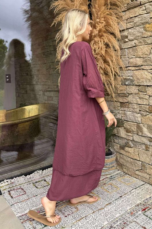 Made in Italy Purdy Pure Cotton Smock Dress Beetroot